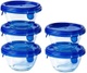 Pyrex® - 5 kulatých sklenic s modrým víčkem, vzduchotěsné, nepropustné, 0,2 l, bez BPA