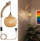 Drevené vnútorné nástenné svietidlo Liyabber, vintage nástenná lampa so zástrčkou a vypínačom, retro