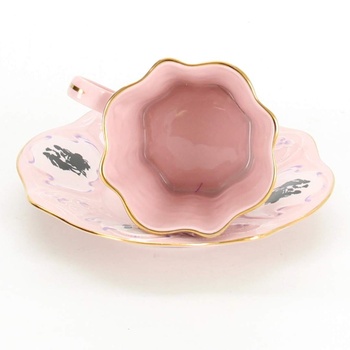 Hrnek s podšálkem z růžového porcelánu