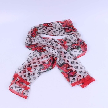 Dámský šátek bílý s motivy červených květin