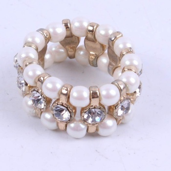 Dámský prsten z umělých perel a kamínků