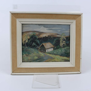 Obraz v rámu s motivem venkovské chaloupky