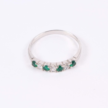 Dámský prsten s bílými a zelenými kamínky