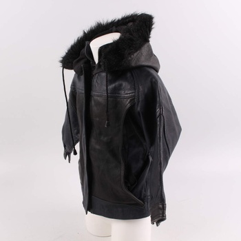 Dětská bunda kožená černá s kapucí