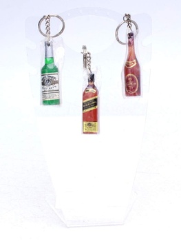 Klíčenky ve tvaru lahví s alkoholem, 3 ks