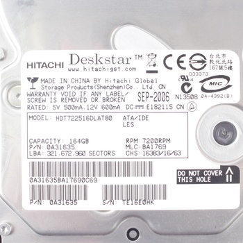 Pevný disk Hitachi HDT722516DLAT80 165 GB