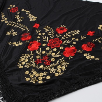Dámský šátek černý s červenou výšivkou