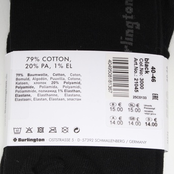 2x Ponožky černé 21045 Burlington vel.40-46