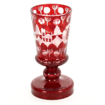 Skleněný pohár červený s vánočním motivem