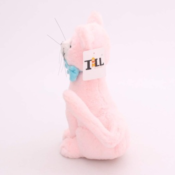 Plyšová růžová kočka TILL s modrou mašlí