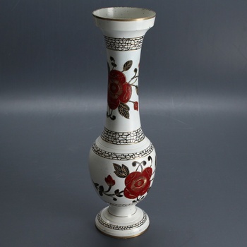 Mosazná váza bílé barvy zdobená 