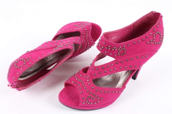 Dámské růžové boty na podpatku s kamínky