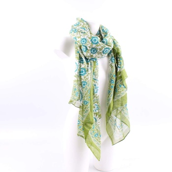 Dámský šátek Laxmi Prints zelenobílý s květy