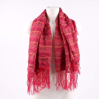 Dámský šátek červený s metalickými proužky