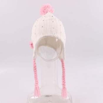 Dětská čepice KMX bílá s růžovými prvky
