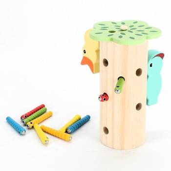 Dřevěná hračka Pulchram Datel s housenkami