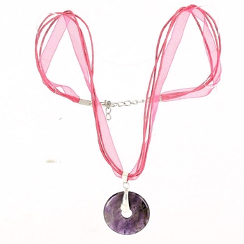 Dámský náhrdelník růžový s fialovým kamenem