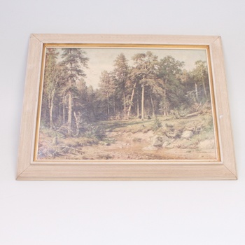 Dřevěný obraz s malbou lesa