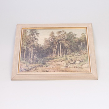 Dřevěný obraz s malbou lesa