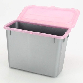 Plastový úložný box šedý s růžovým víkem