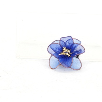Brož modro zlatá květina 4 cm