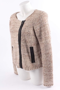 Dámský pletený svetr béžový s šikmým zipem