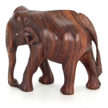 Dřevěná soška slona v hnědo-černé barvě