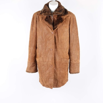 Dámský kabát s kožešinovým límcem hnědý