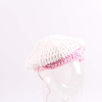 Dětská pletená čepice bílá s růžovou růží