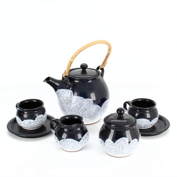 Keramický čajový servis černý zdobený