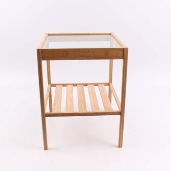 Dřevěný stolek se skleněnou deskou