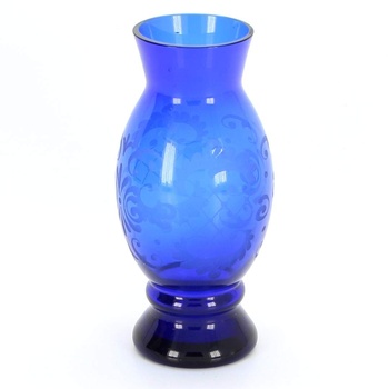 Váza skleněná modrá se zdobením
