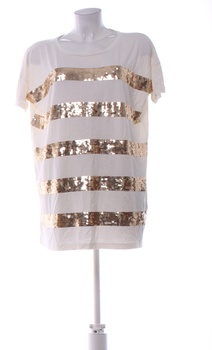 Dámské tričko H&M bílé se zlatými pruhy