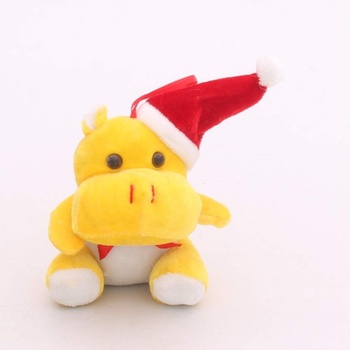 Plyšový žlutý hrošík s vánoční čepičkou