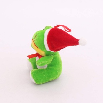 Plyšová zelená žabička s vánoční čepičkou