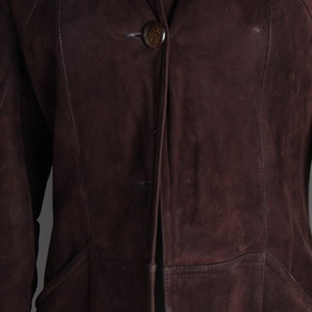 Dámský kožený teplý kabát s kožichem hnědý