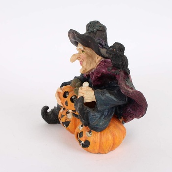 Keramická figurka svítící čarodějnice s dýní