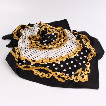 Dámský šátek černozlatý s bílými puntíky
