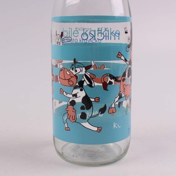 Skleněná lahev na mléko s motivem kraviček