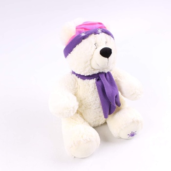 Plyšová hračka: Bílý medvěd s fialovou šálou
