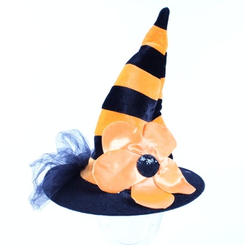 Karnevalový klobouk oranžovočerný s květinou