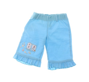 Dětské plátěné kalhoty modré nápis 89