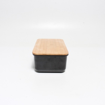 Box na chleba MACK černý s dřevěným víkem