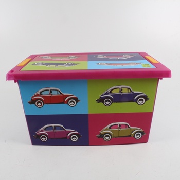 Plastový box na hračky s víkem motiv aut