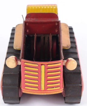 Pásový traktor plechový červený