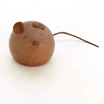 Dekorace dřevěná myška s oušky a ocáskem
