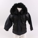 Dětská bunda kožená černá s kapucí